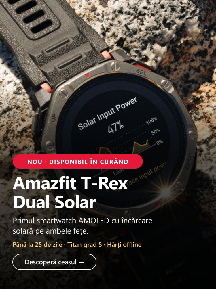 Amazfit T-Rex Dual Solar — disponibil în curând