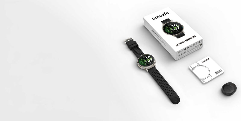 active 3 premium — What's-in-the-box: watch, charger, packaging