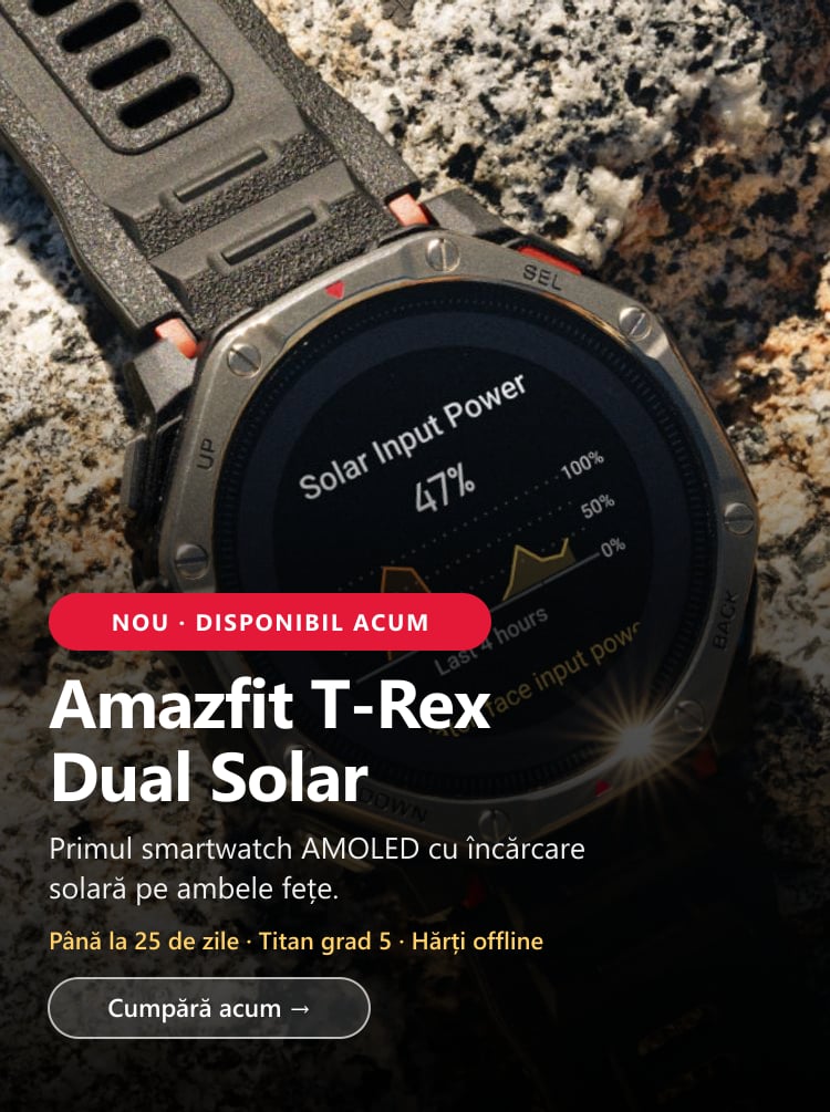 Amazfit T-Rex Dual Solar — disponibil în curând